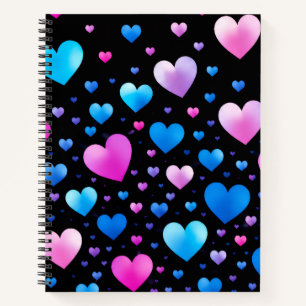 Rosa und blaue leuchtende Herzen Notizbuch