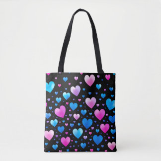 Rosa und blaue leuchtende Herzen  Tasche
