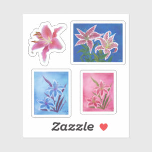 Rosa und blaue Lilien Aufkleber