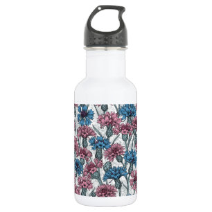 Rosa und blaue Maisblumen, weiße Blume Edelstahlflasche
