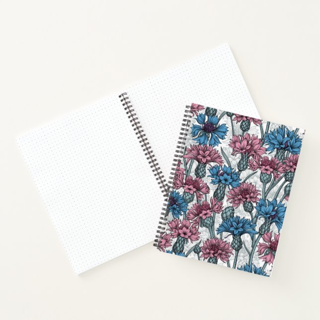 Rosa und blaue Maisblumen, weiße Blume Notizbuch (Innenseite)