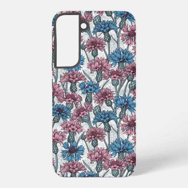Rosa und blaue Maisblumen, weiße Blume Samsung Galaxy Hülle (Rückseite)