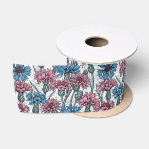 Rosa und blaue Maisblumen, weiße Blume Satinband