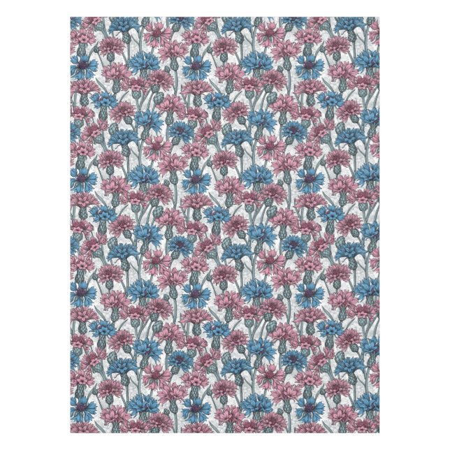 Rosa und blaue Maisblumen, weiße Blume Tischdecke (Vorderseite)