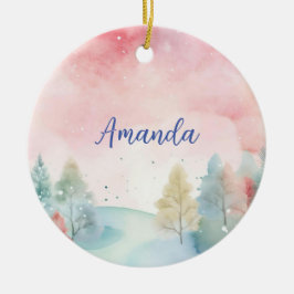 Rosa und blaue Mattierte Aquarellbäume Keramik Ornament
