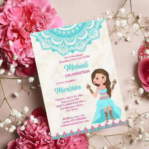 Rosa und blaue Mehndi mandala niedliche indische M Einladung
