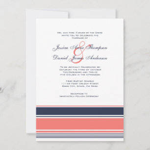 Rosa und blaue moderne Streifen Hochzeitsempfang Einladung
