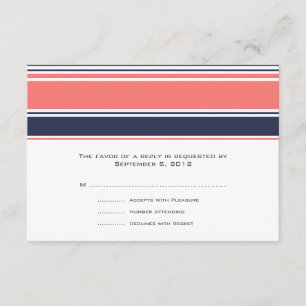 Rosa und blaue moderne Streifen Hochzeitsszenario RSVP Karte