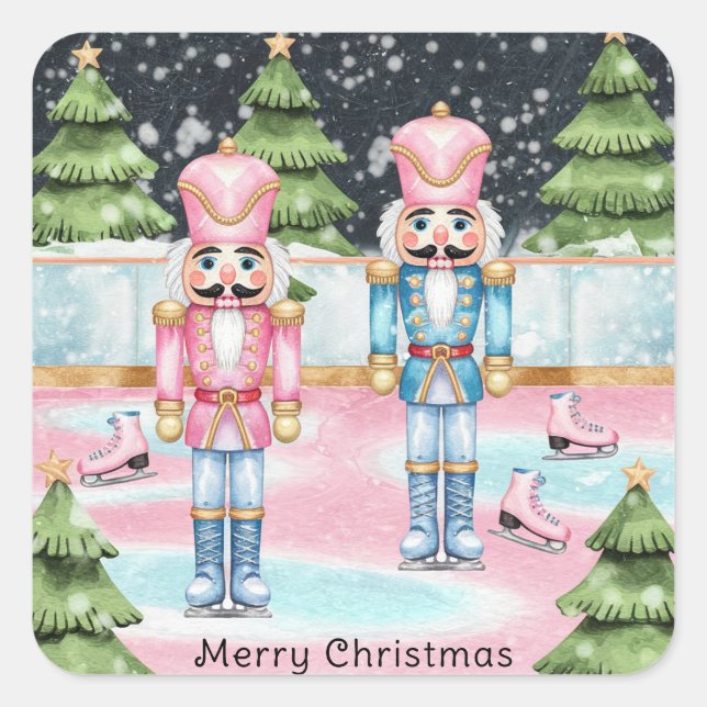 Rosa und blaue Nutcrackers stehend auf einem Eisro Quadratischer Aufkleber (Vorderseite)