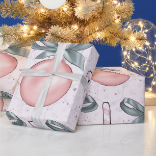 Rosa und blaue Ornamente Weihnachten Geschenkpapier
