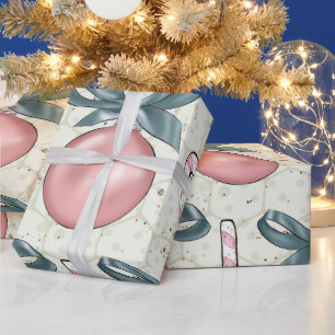 Rosa und blaue Ornamente Zuckerstangen Weihnachten Geschenkpapier