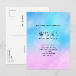 Rosa und blaue Pastellfarben Gradient Sky Geburtst Einladungspostkarte