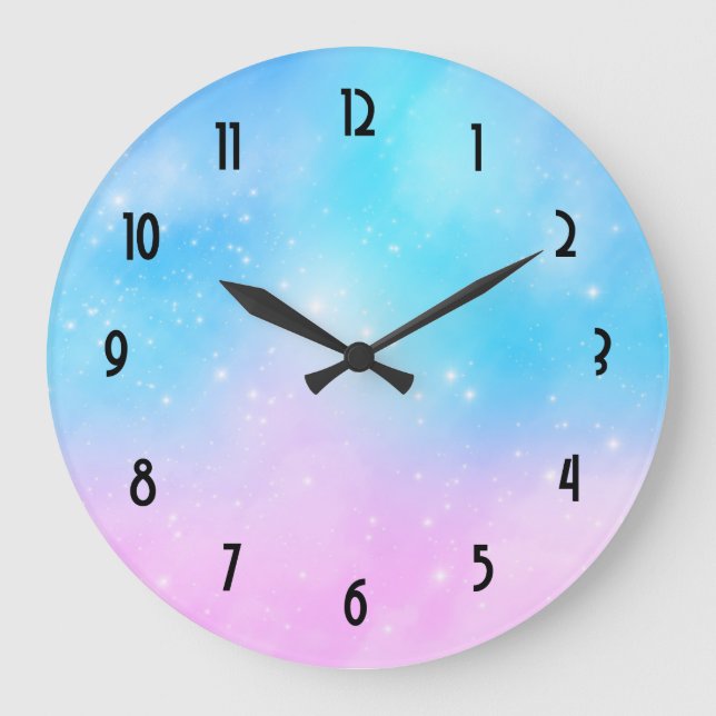 Rosa und blaue Pastellfarben Gradient Sky Große Wanduhr (Vorderseite)