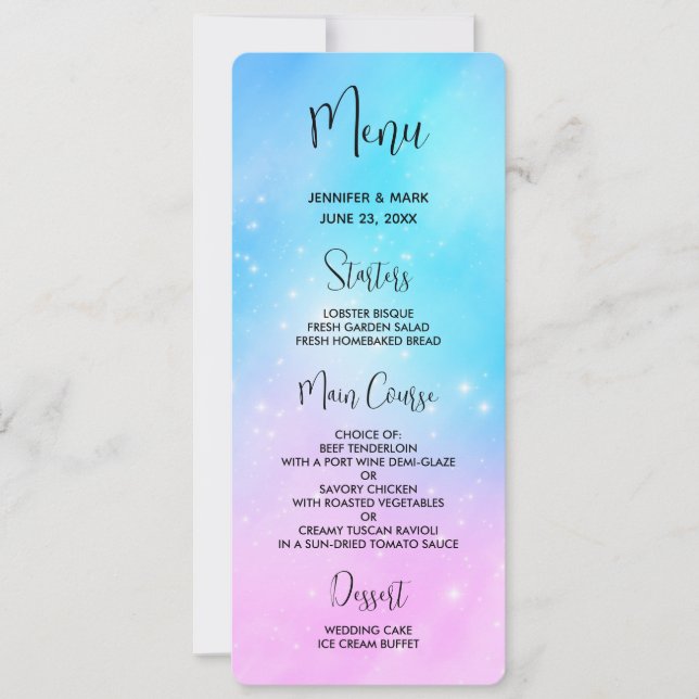 Rosa und blaue Pastellfarben Gradient Sky Menü Einladung (Vorderseite)
