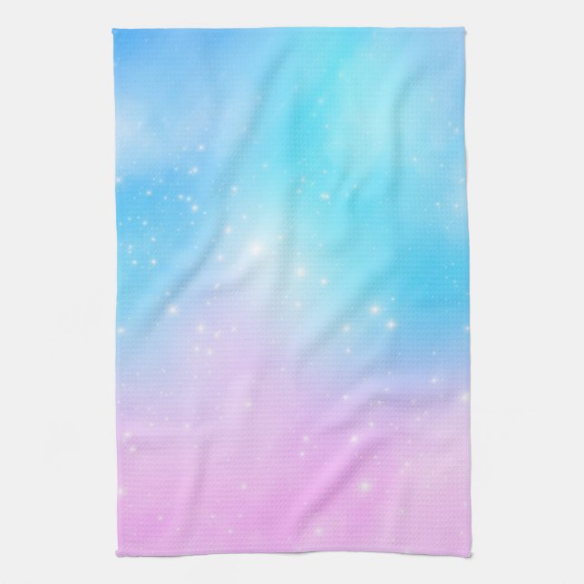 Rosa und blaue Pastellfarben Gradient Sky mit Ster Geschirrtuch (Vertikal)