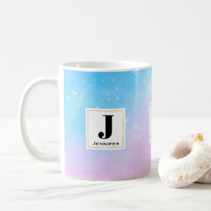 Rosa und blaue Pastellfarben Gradient Sky Monogram Kaffeetasse