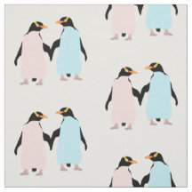 Rosa und blaue Pinguine halten Hände.