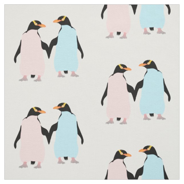 Rosa und blaue Pinguine halten Hände. Stoff (Muster)