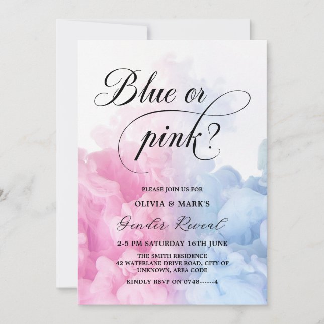 Rosa und blaue Raucherentdeckung Einladung (Vorderseite)