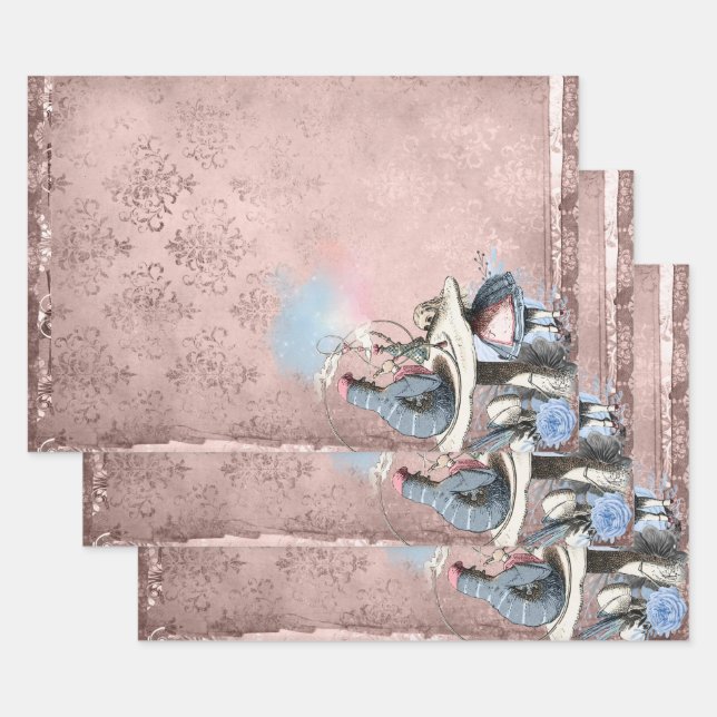 Rosa und blaue Raupe Alice im Wunderland Geschenkpapier Set (Set)
