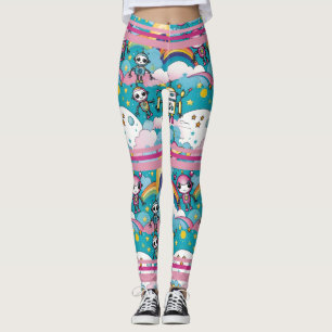 Rosa und blaue Retro Roboter mit Racing Stripes Leggings