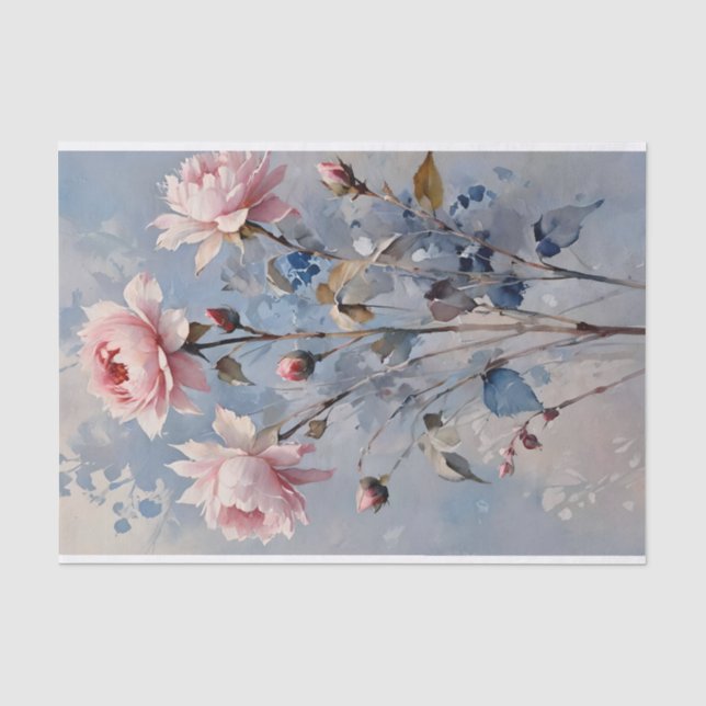 Rosa und blaue Rose Aquarellfarben Seidenpapier (Vorderseite)