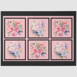 Rosa und blaue Rose Bouquets gepolstert Decoupage Seidenpapier