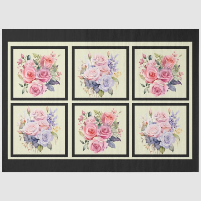 Rosa und blaue Rose Bouquets gepolstert Decoupage Seidenpapier (Vorderseite)