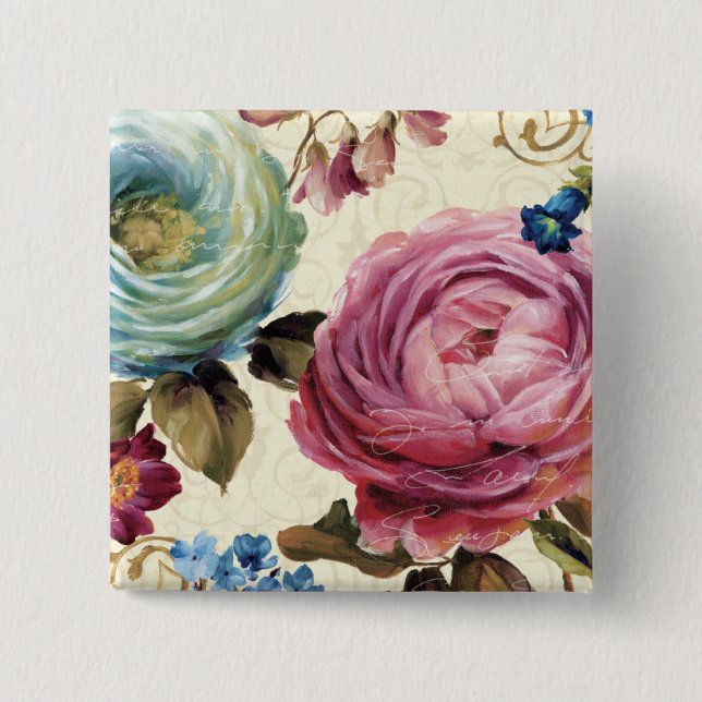 Rosa und blaue Rose Button (Vorderseite)