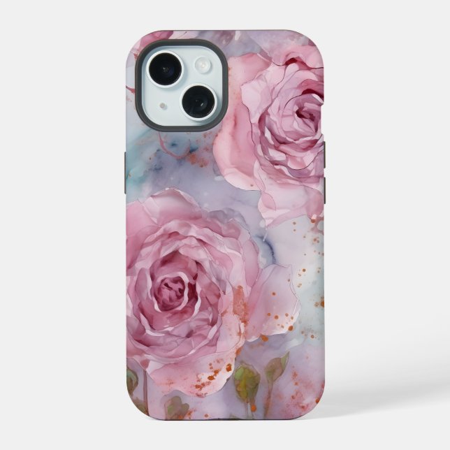 Rosa und blaue Rose iPhone 15 Hülle (Rückseite)
