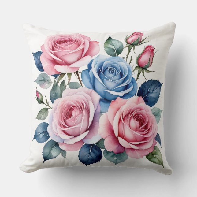 Rosa und blaue Rose Kissen (Vorderseite)