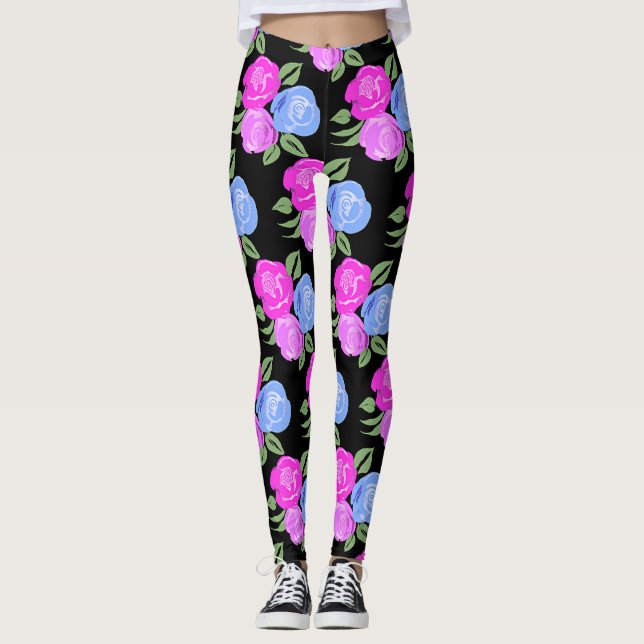 Rosa und blaue Rose Leggings (Vorderseite)