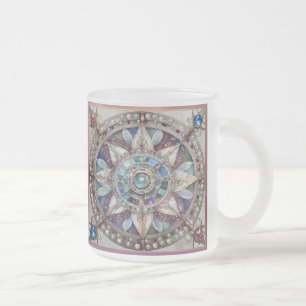 Rosa und Blaue Saphire Diamanten Perlen Mandala Mattglastasse