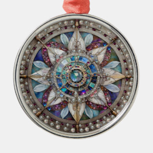 Rosa und Blaue Saphire Diamanten Perlen Mandala Ornament Aus Metall