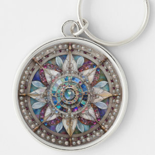 Rosa und Blaue Saphire Diamanten Perlen Mandala Schlüsselanhänger