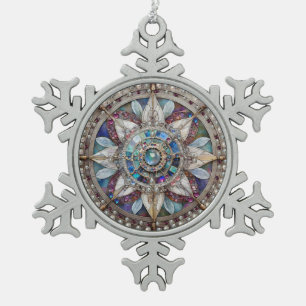 Rosa und Blaue Saphire Diamanten Perlen Mandala Schneeflocken Zinn-Ornament