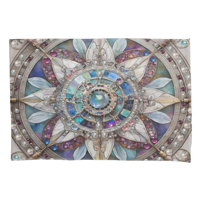 Rosa und blaue Saphire Diamonds Pearls Mandala Kissenbezug (Vorderseite)