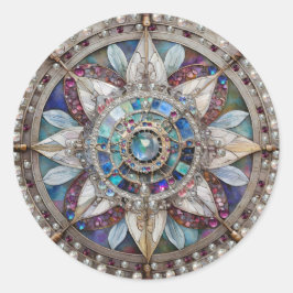 Rosa und blaue Saphire Diamonds Pearls Mandala Runder Aufkleber