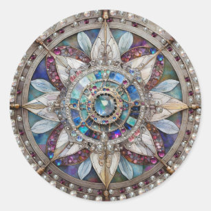 Rosa und blaue Saphire Diamonds Pearls Mandala Runder Aufkleber