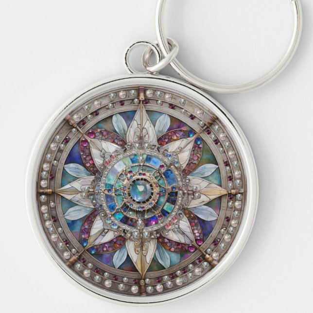 Rosa und blaue Saphire Diamonds Pearls Mandala Schlüsselanhänger (Vorne)