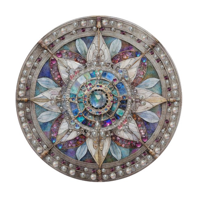 Rosa und blaue Saphire Diamonds Pearls Mandala Schneidebrett (Vorderseite)