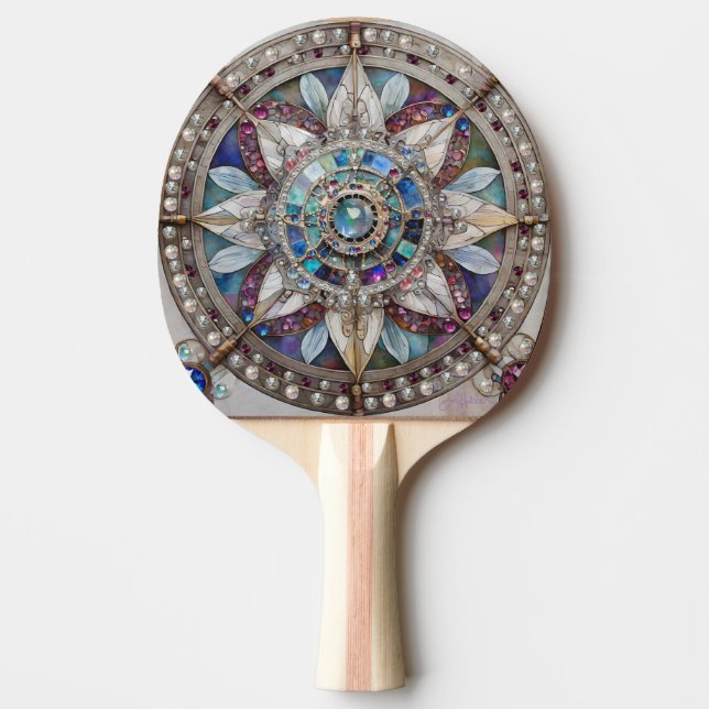 Rosa und blaue Saphire Diamonds Pearls Mandala Tischtennis Schläger (Vorderseite)