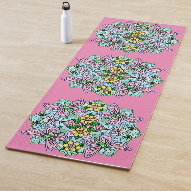 Rosa und blaue Schmetterlinge Mandala Gemustert Yogamatte (Beispiel)