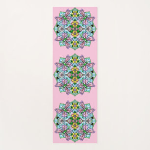 Rosa und blaue Schmetterlinge und Blume Mandala Yogamatte