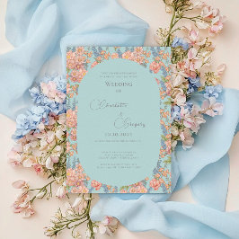 Rosa und blaue Shabby Chicen Hochzeit Einladung