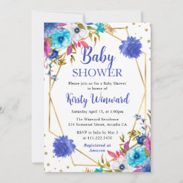 Rosa und blaue Sommer-Blume Frame Baby Dusche Einladung