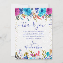 Rosa und blaue Sommer-Blume Hochzeit Dankeskarte