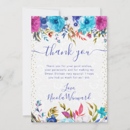 Rosa und blaue Sommer Blume Süß 16 Dankeskarte