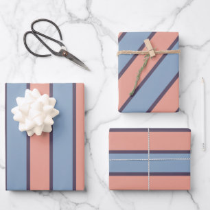 Rosa und blaue Streifen Geschenkpapier Set
