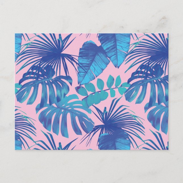 Rosa und blaue tropische Folien personalisiert Postkarte (Vorderseite)